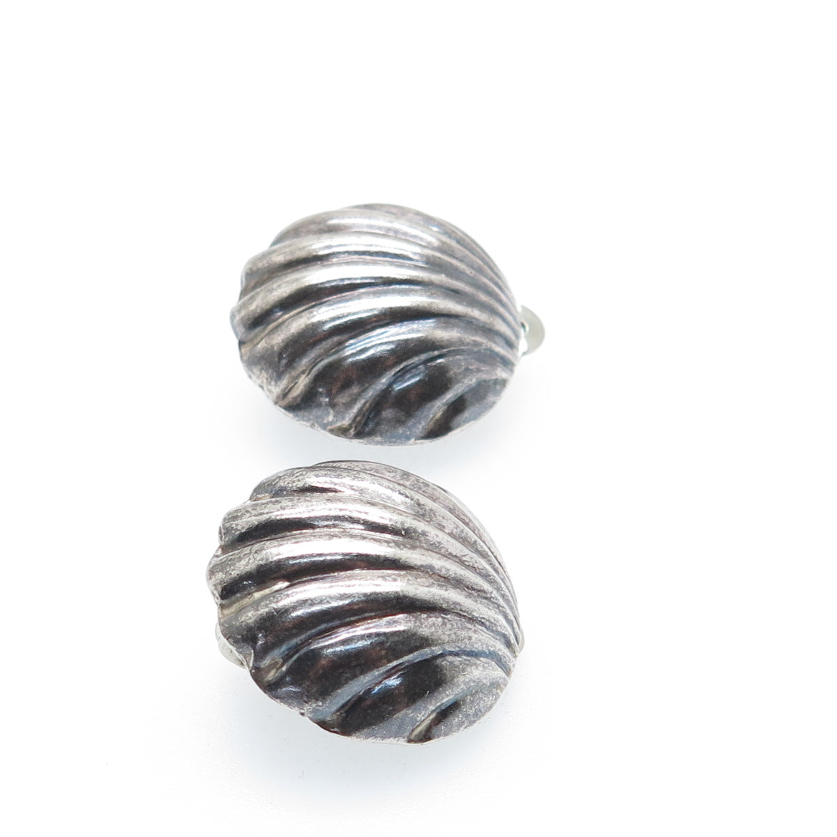 925 Sterling Silver Vintage Modernist Seashell Oxidized Clip On Earrings