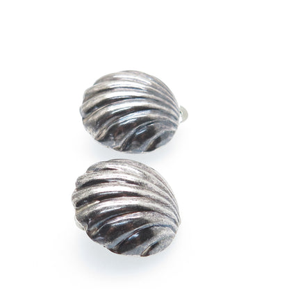 925 Sterling Silver Vintage Modernist Seashell Oxidized Clip On Earrings