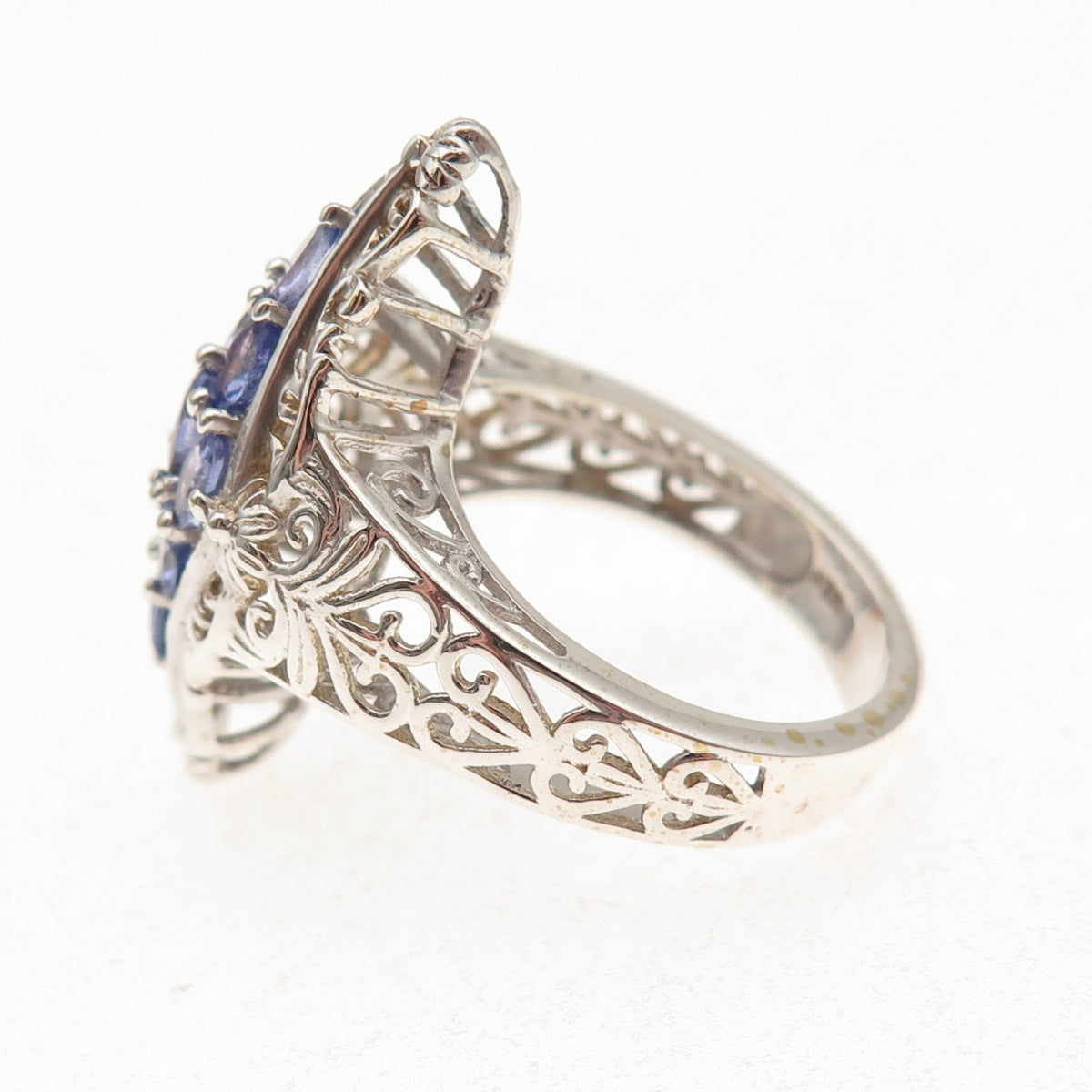 Chuck Clemency 925 Sterling Silver Real Tanzanite Floral Ring Size 8.25
