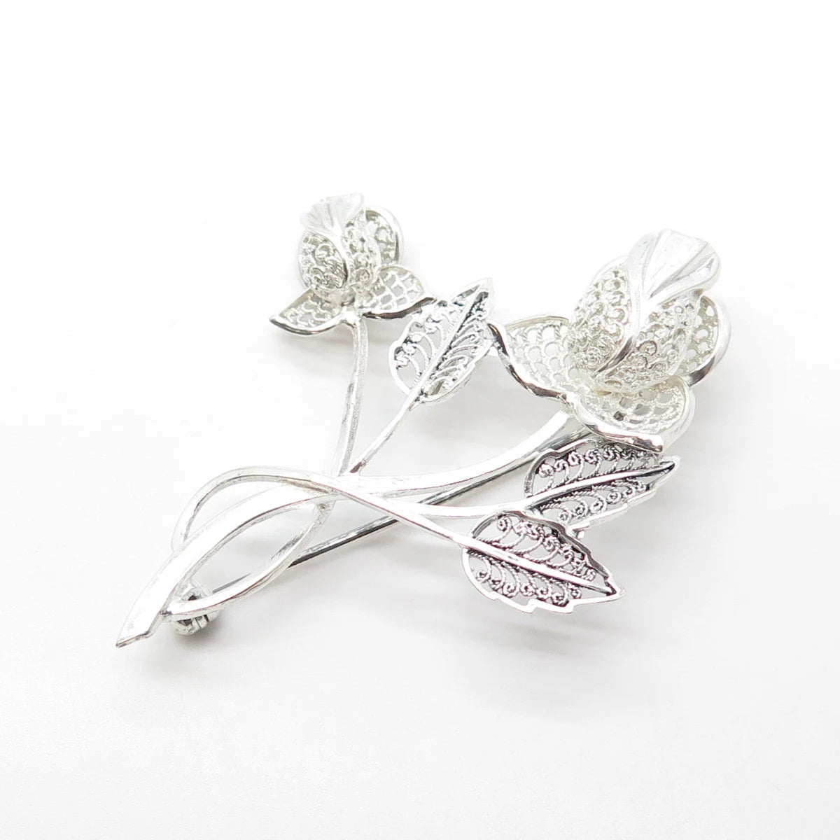 925 Sterling Silver Vintage Germany Floral Leaf Pin Brooch