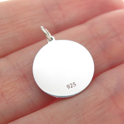925 Sterling Silver Red Enamel Couple Heart Round Tag Minimalist Charm Pendant