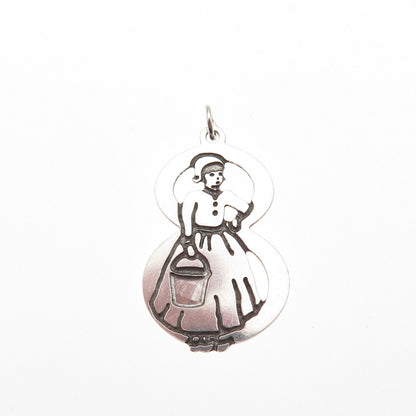 925 Sterling Silver Vintage Dutch Woman Lucky Number 8 Mini Charm Pendant