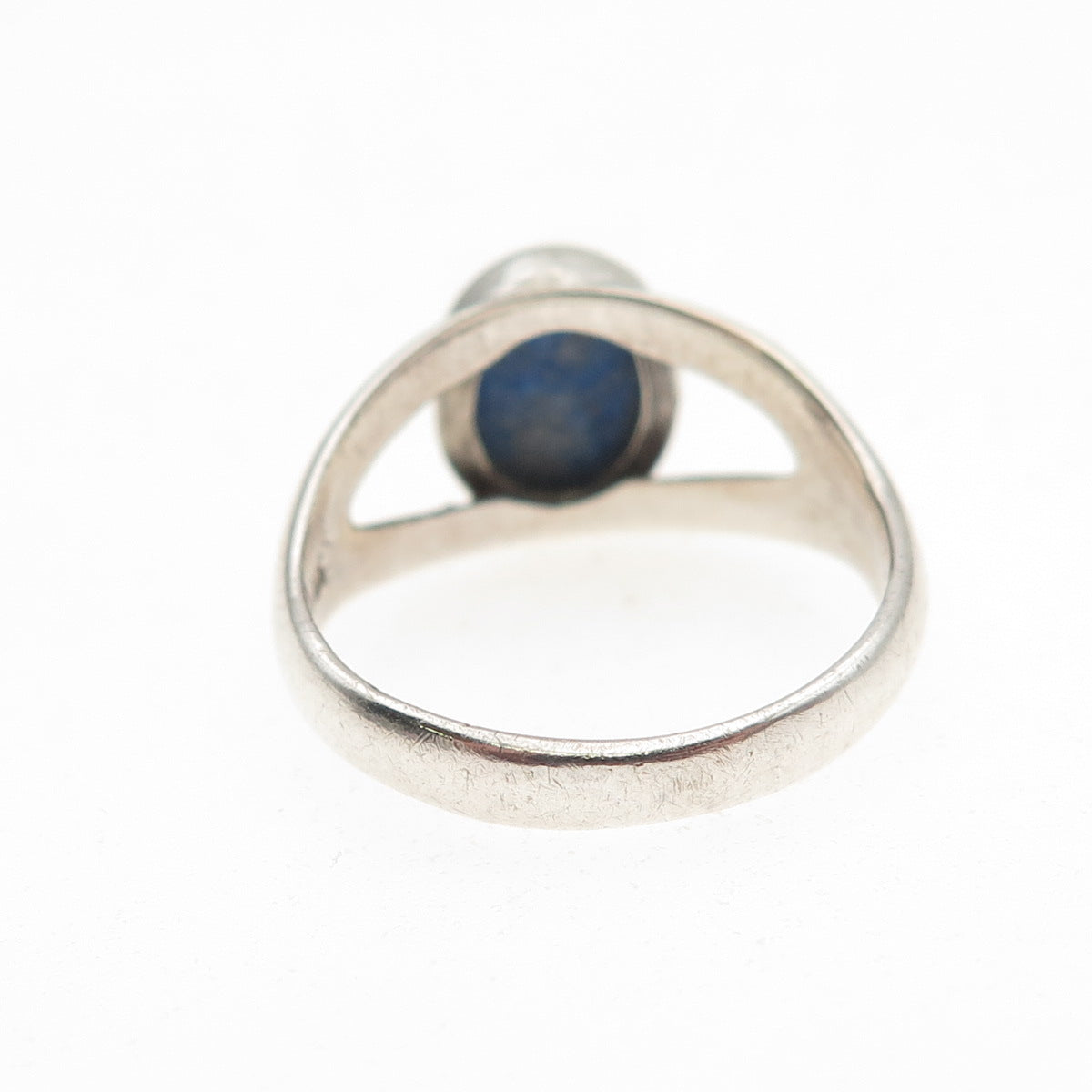 Rocky 925 Sterling Silver Vintage Real Lapis Modernist Ring Size 7.75