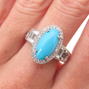 Chuck Clemency 925 Sterling Silver Real Turquoise & White Topaz Ring Size 8.25
