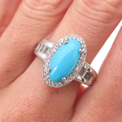 Chuck Clemency 925 Sterling Silver Real Turquoise & White Topaz Ring Size 8.25