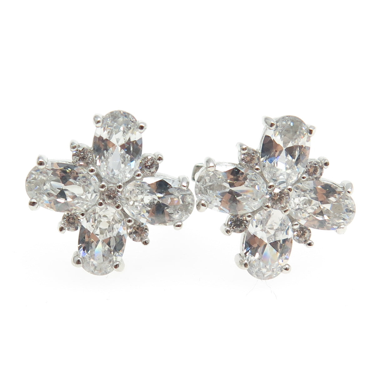 925 Sterling Silver Oval-Cut Shaped C Z Cross Huggie Earrings