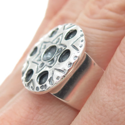 950 Silver Vintage Flower Oxidized Adjustable Ring Size 7