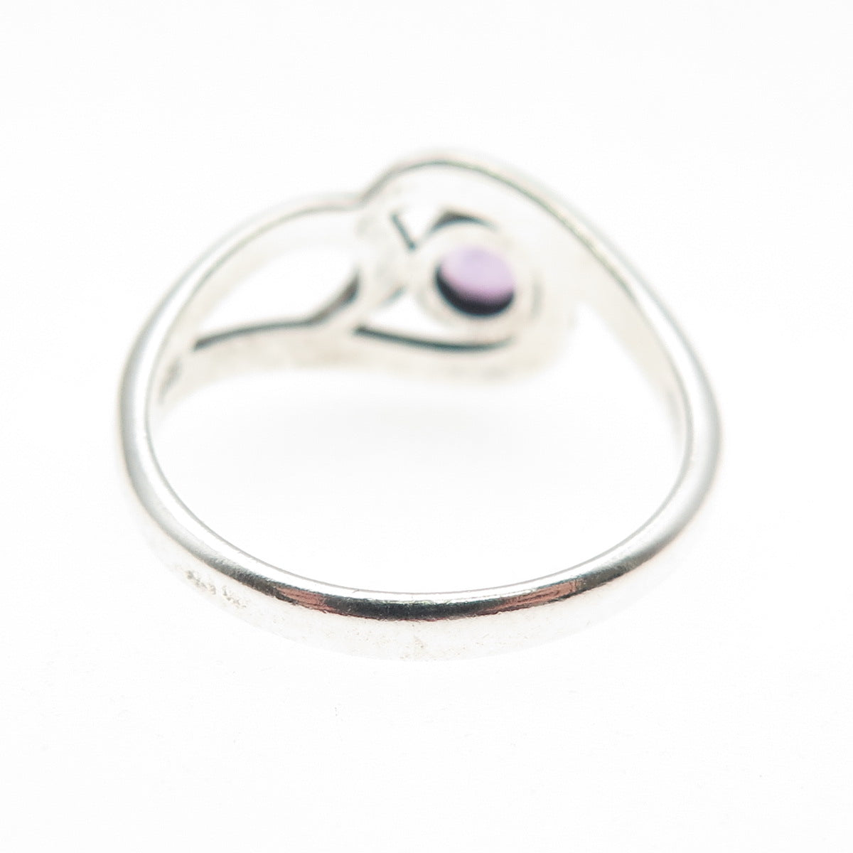 925 Sterling Silver Vintage Real Amethyst Modernist Swirl Ring Size 6.75