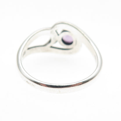 925 Sterling Silver Vintage Real Amethyst Modernist Swirl Ring Size 6.75