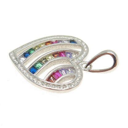 925 Sterling Silver Tapered Baguette & Round-Cut Multi-Color C Z Heart Pendant