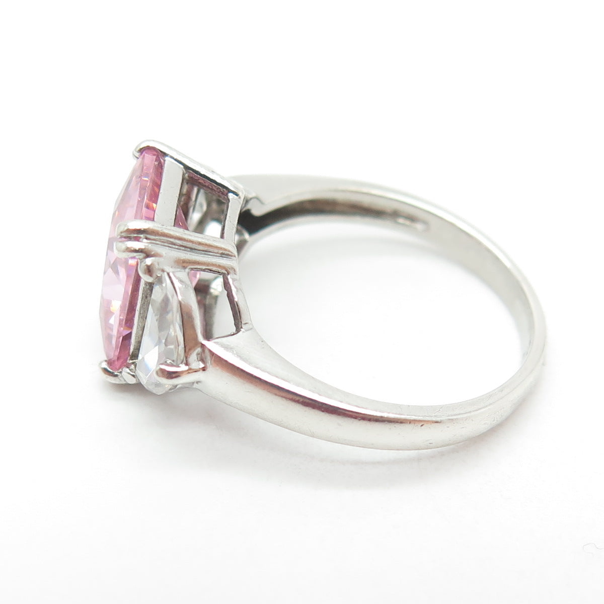 925 Sterling Silver Radiant-Cut Pink & White C Z Ring Size 7.75