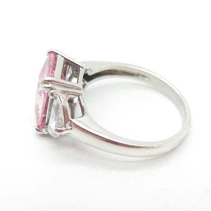 925 Sterling Silver Radiant-Cut Pink & White C Z Ring Size 7.75