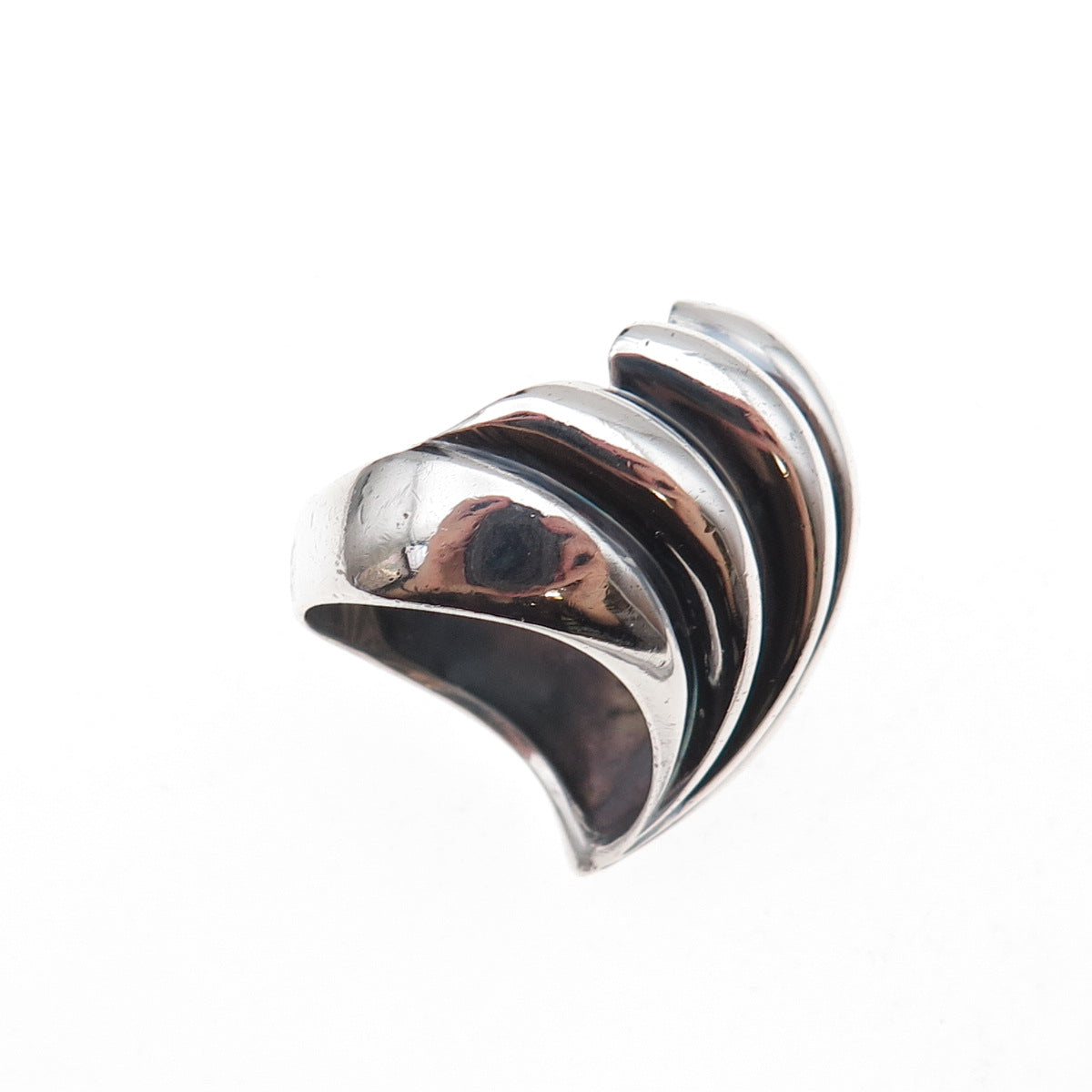 925 Sterling Silver Vintage Modernist Seashell Oxidized Ring Size 5.5