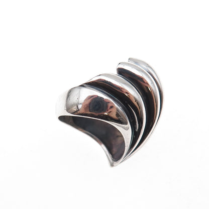 925 Sterling Silver Vintage Modernist Seashell Oxidized Ring Size 5.5