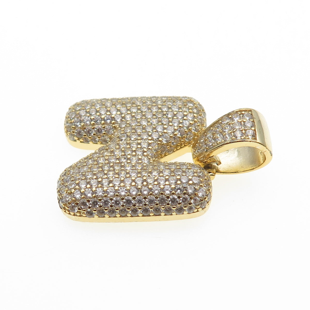 925 Sterling Silver Gold Plated Round-Cut C Z Letter N Initial Pendant