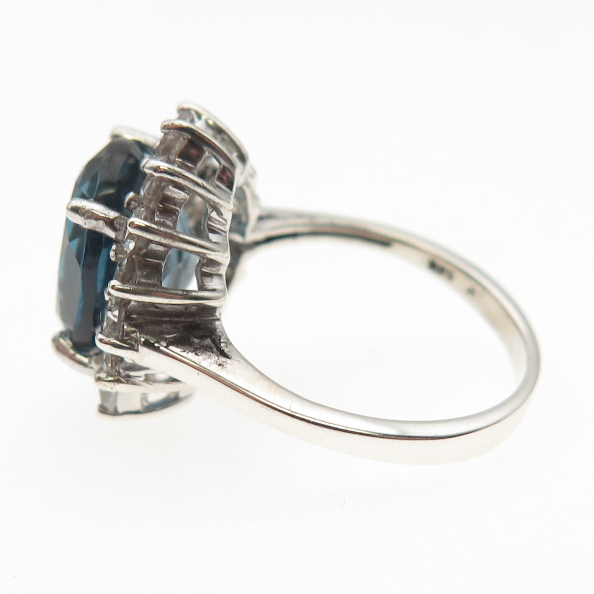 925 Sterling Silver Real London Blue & White Topaz Ring Size 6.5