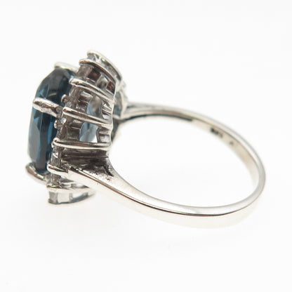 925 Sterling Silver Real London Blue & White Topaz Ring Size 6.5