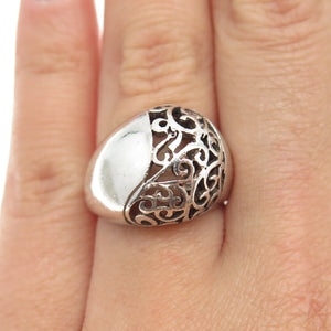 925 Sterling Silver Vintage Swirl Domed Ring Size 6.25