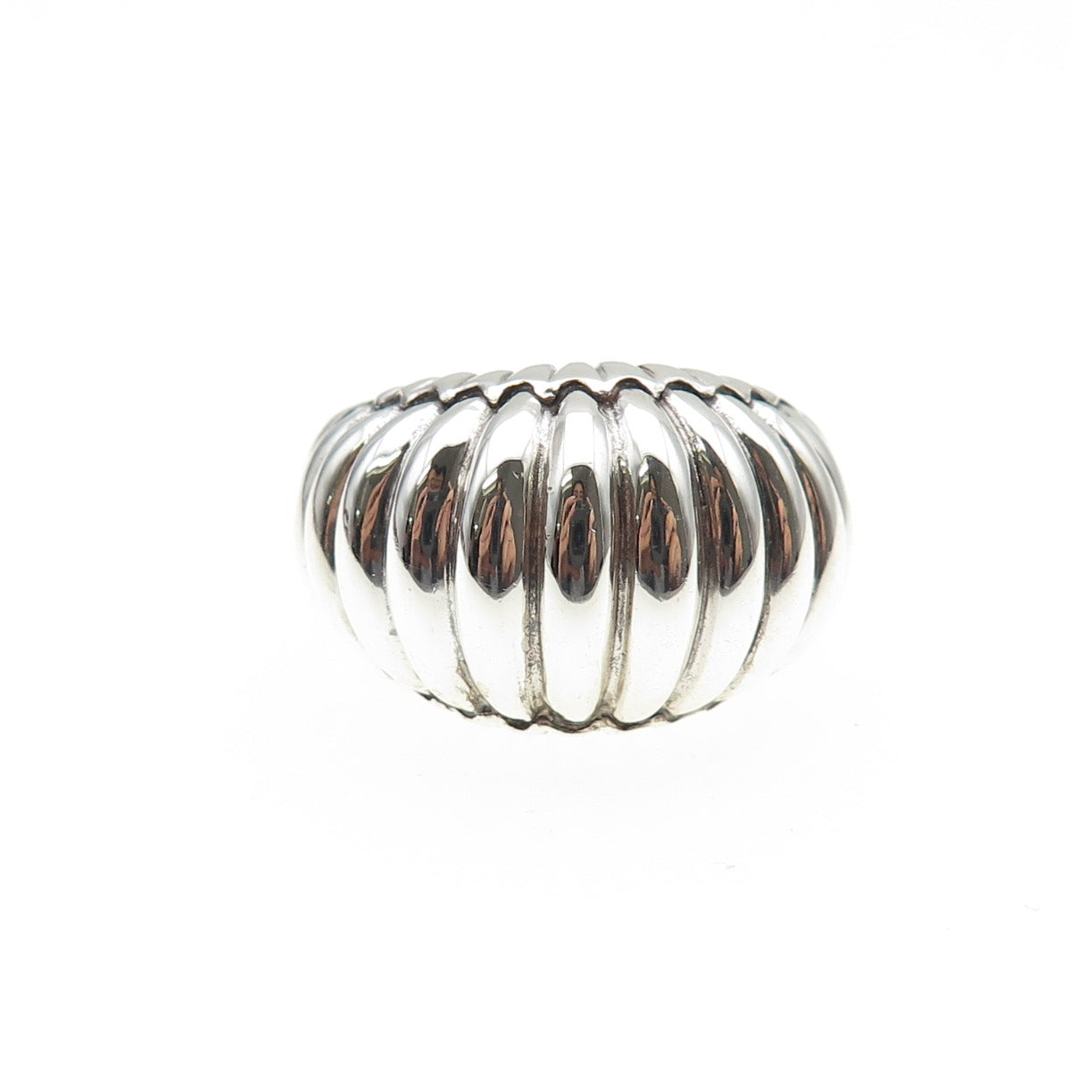 925 Sterling Silver Vintage Modernist Ribbed Dome Ring Size 7.25