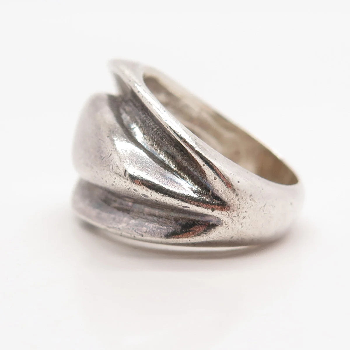 925 Sterling Silver Vintage Modernist Wide Ring Size 8.25