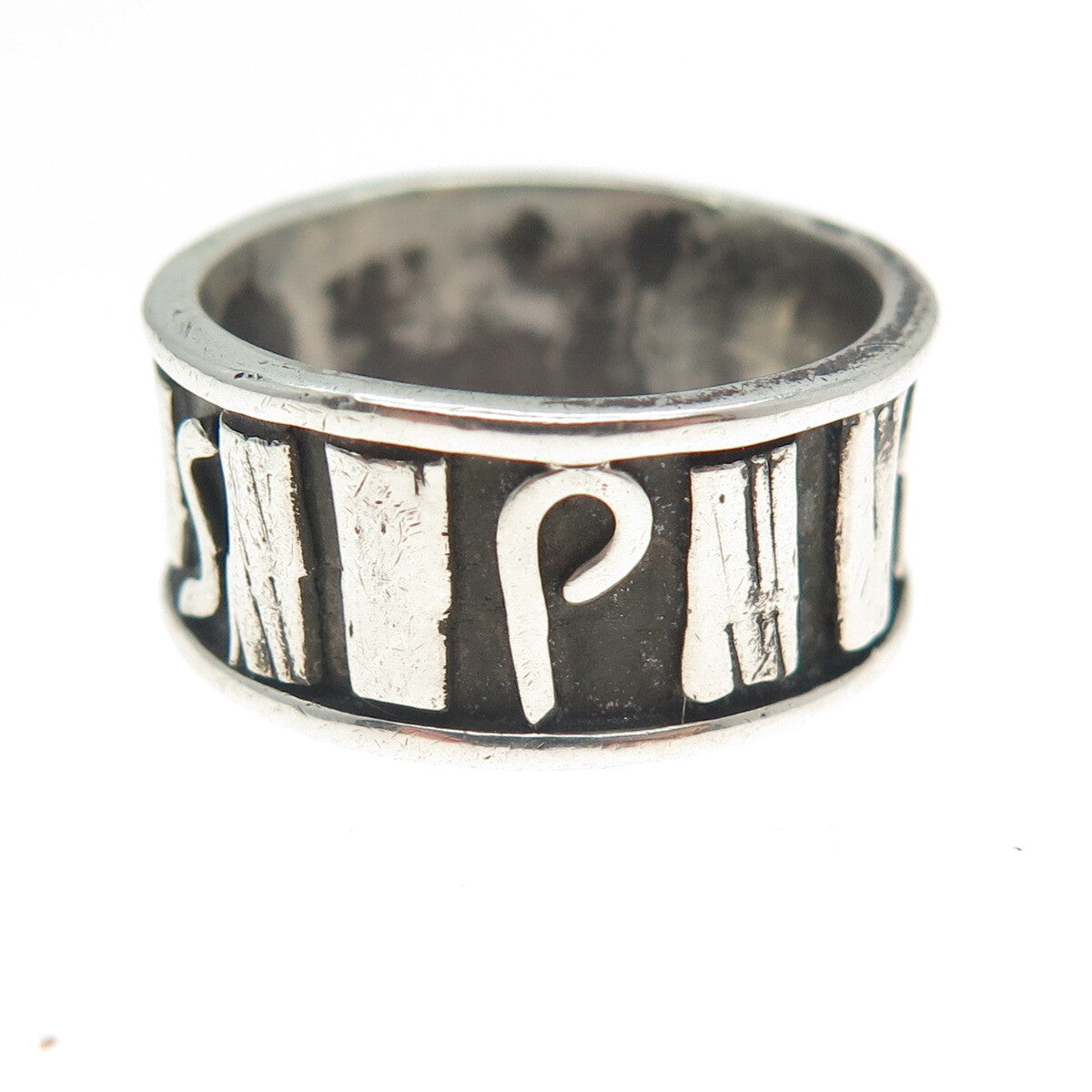 925 Sterling Silver Vintage Modernist Oxidized Band Ring Size 9.5
