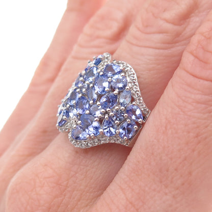 Chuck Clemency 925 Sterling Silver Real Tanzanite & White Topaz Ring Size 8.25