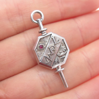 925 Sterling Silver Antique Real Ruby National Forensics League Key Pin Brooch