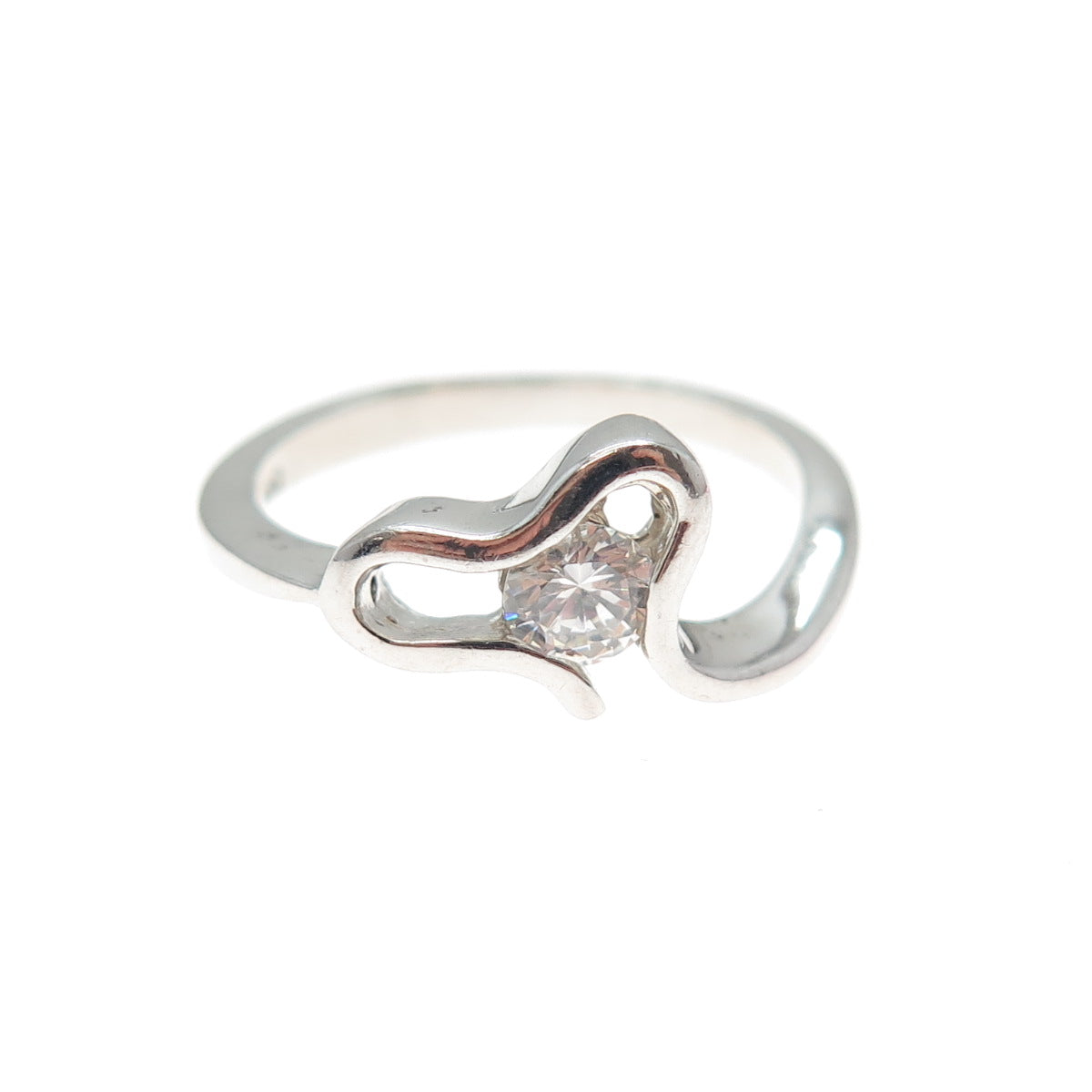 925 Sterling Silver Round-Cut C Z Modernist Heart Ring Size 8