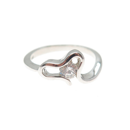 925 Sterling Silver Round-Cut C Z Modernist Heart Ring Size 8