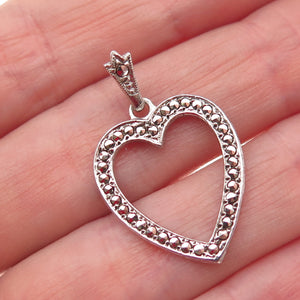 KD Kimler & Daniel 925 Sterling Silver Antique Art Deco Marcasite Heart Pendant