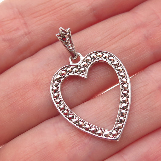 KD Kimler & Daniel 925 Sterling Silver Antique Art Deco Marcasite Heart Pendant