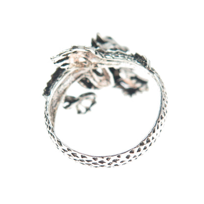 925 Sterling Silver Vintage Dragon Movable Head Oxidized Adjustable Ring Size 10