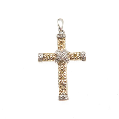 Chuck Clemency 925 Sterling Silver 2-Tone Real Round-Cut Diamond Cross Pendant