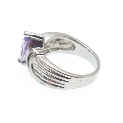 MONICA JAIN Sterling Silver Vintage Real Marquise-Cut Amethyst Ring Size 6.25