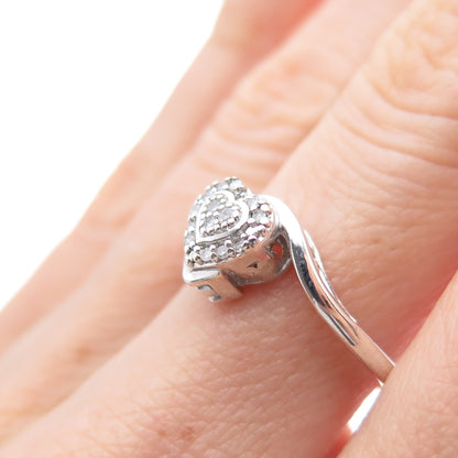 JASANI DESIGNS 925 Sterling Silver Real Diamond Heart Bypass Ring Size 6.75