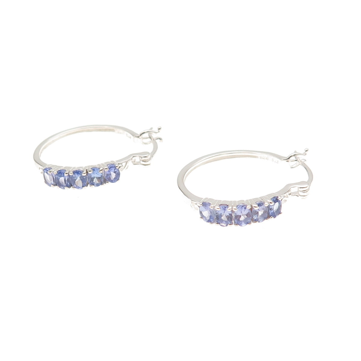 Chuck Clemency 925 Sterling Silver Real Oval-Cut Tanzanite Hoop Earrings