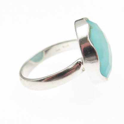 925 Sterling Silver Real Blue Chalcedony Modernist Ring Size 9.5