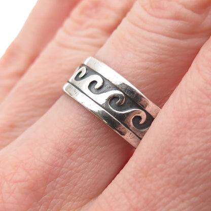Shube 925 Sterling Silver Vintage Wave Oxidized Band Ring Size 9.25