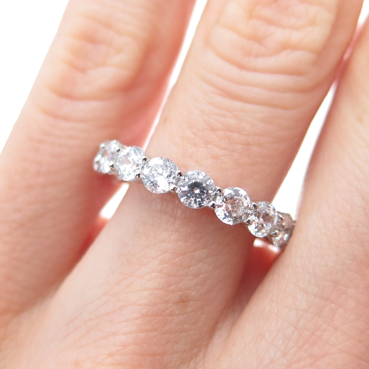 925 Sterling Silver NVDR Round-Cut C Z Eternity Band Ring Size 6