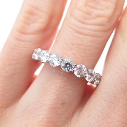 925 Sterling Silver NVDR Round-Cut C Z Eternity Band Ring Size 6