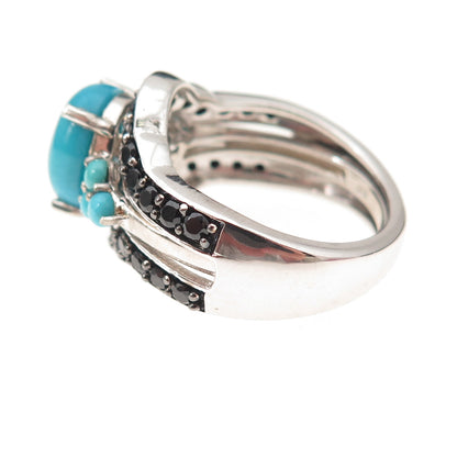 Chuck Clemency 925 Sterling Silver Real Turquoise & Black Spinel Ring Size 8.25