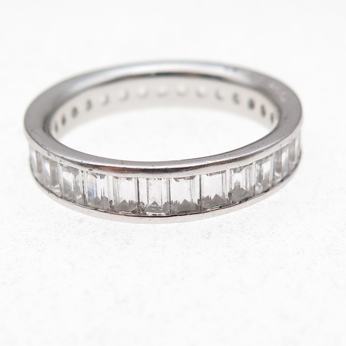925 Sterling Silver Emerald-Cut C Z All Around Eternity Band Ring Size 10.25