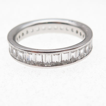 925 Sterling Silver Emerald-Cut C Z All Around Eternity Band Ring Size 10.25