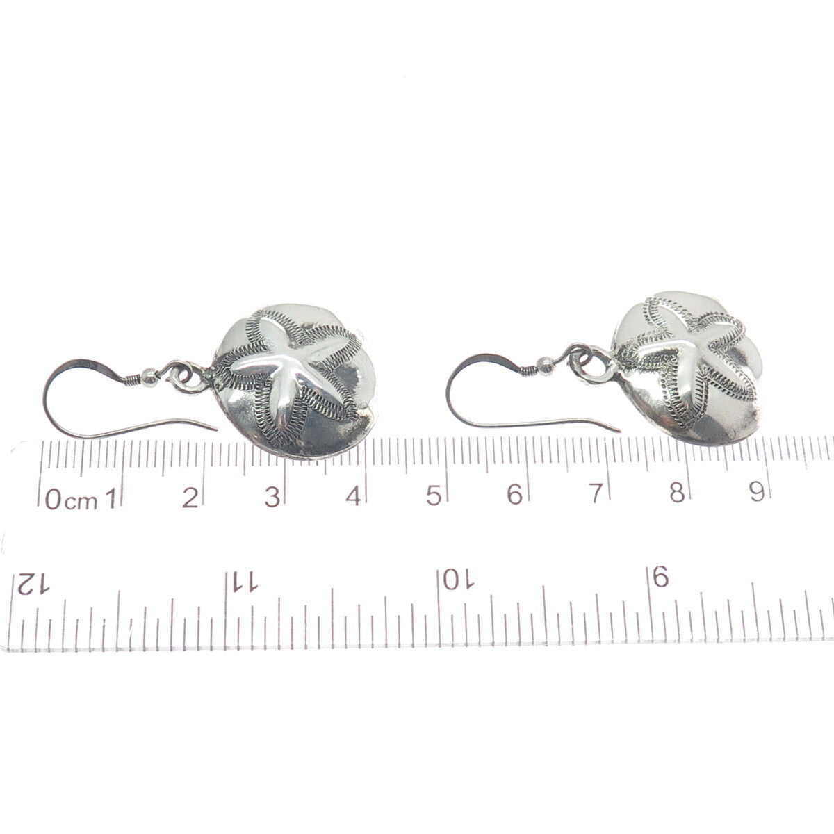 925 Sterling Silver Vintage Mexico Sand Dollar Oxidized Dangle Earrings