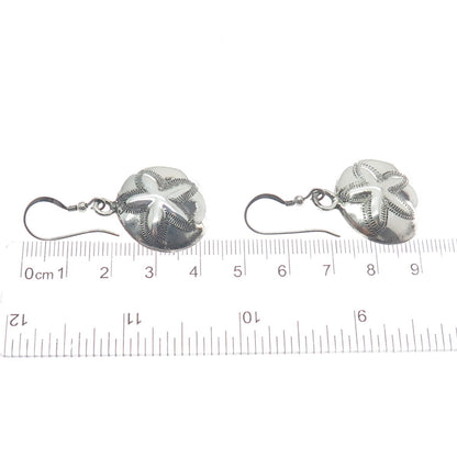925 Sterling Silver Vintage Mexico Sand Dollar Oxidized Dangle Earrings