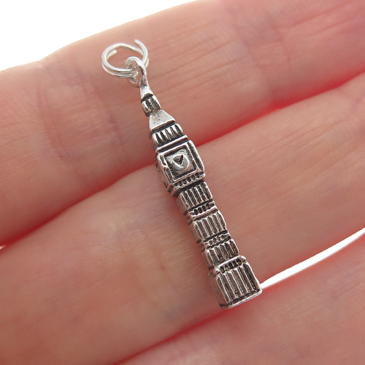 800 Silver Vintage Big Ben Minimalist 3D Charm Pendant