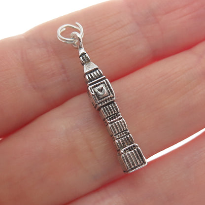 800 Silver Vintage Big Ben Minimalist 3D Charm Pendant