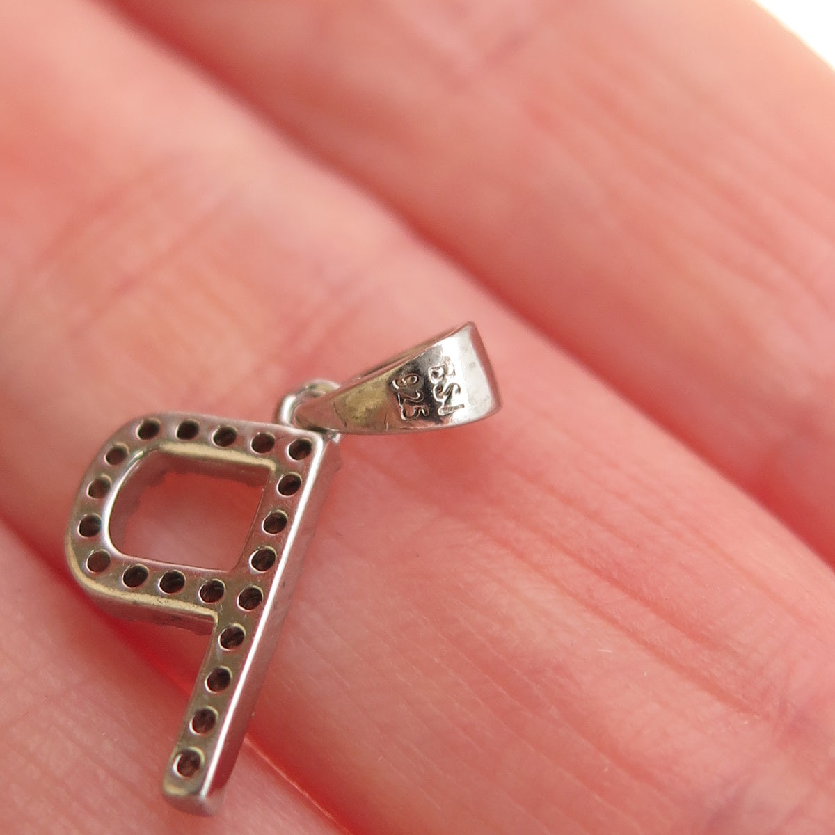 925 Sterling Silver Round-Cut C Z Letter P Initial Mini Charm Pendant
