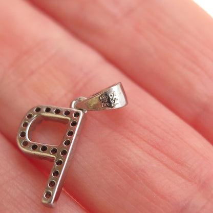 925 Sterling Silver Round-Cut C Z Letter P Initial Mini Charm Pendant