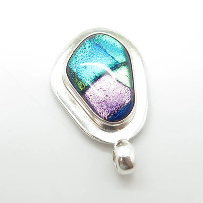 925 Sterling Silver Vintage Dichroic Glass Modernist Pendant